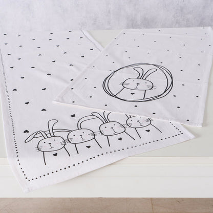Boltze Tischläufer Hoppy Hase schwarz weiß