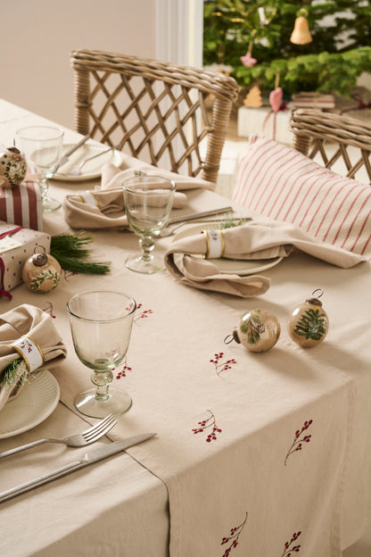 IB Laursen Tischläufer Tradition Winterbeeren leinenfarbig