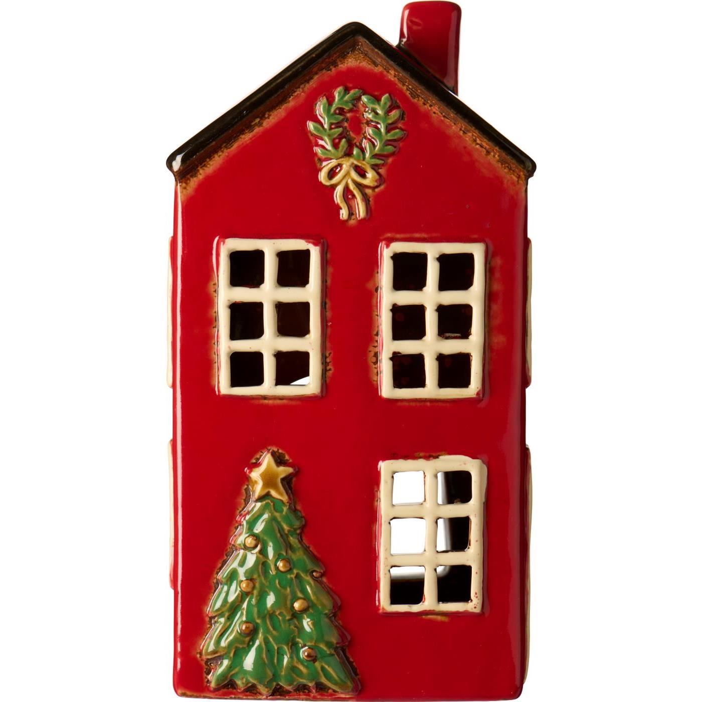 IB Laursen Teelicht Haus rot mit Tannenbaum