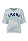 Hailys 1/2 T-Shirt Pa44li hellblau weiß gestreift Schriftzug Amour