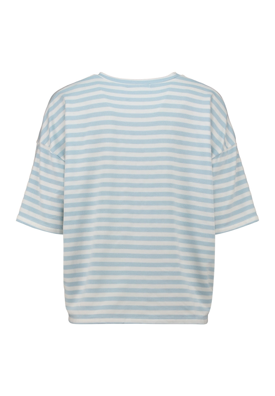 Hailys 1/2 T-Shirt Pa44li hellblau weiß gestreift Schriftzug Amour