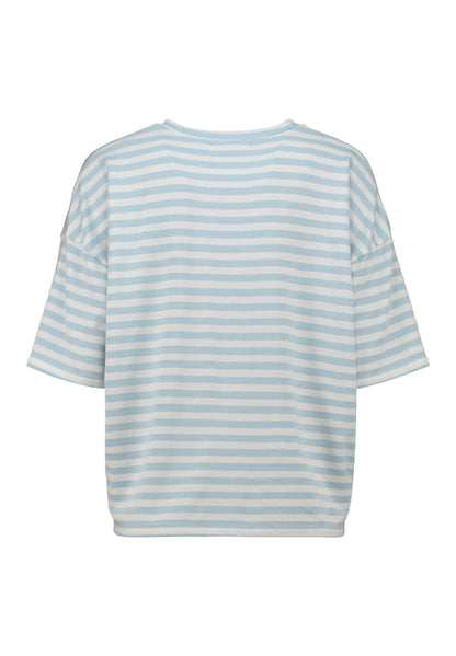 Hailys 1/2 T-Shirt Pa44li hellblau weiß gestreift Schriftzug Amour
