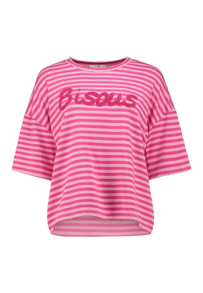 Hailys 1/2 T-Shirt Pa44li pink rosa gestreift Schriftzug Bisous