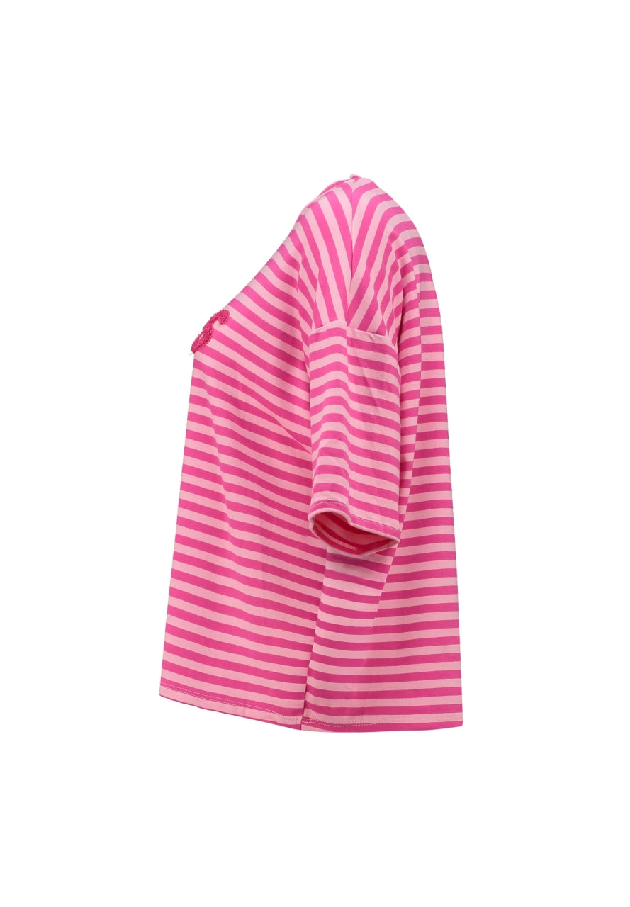 Hailys 1/2 T-Shirt Pa44li pink rosa gestreift Schriftzug Bisous