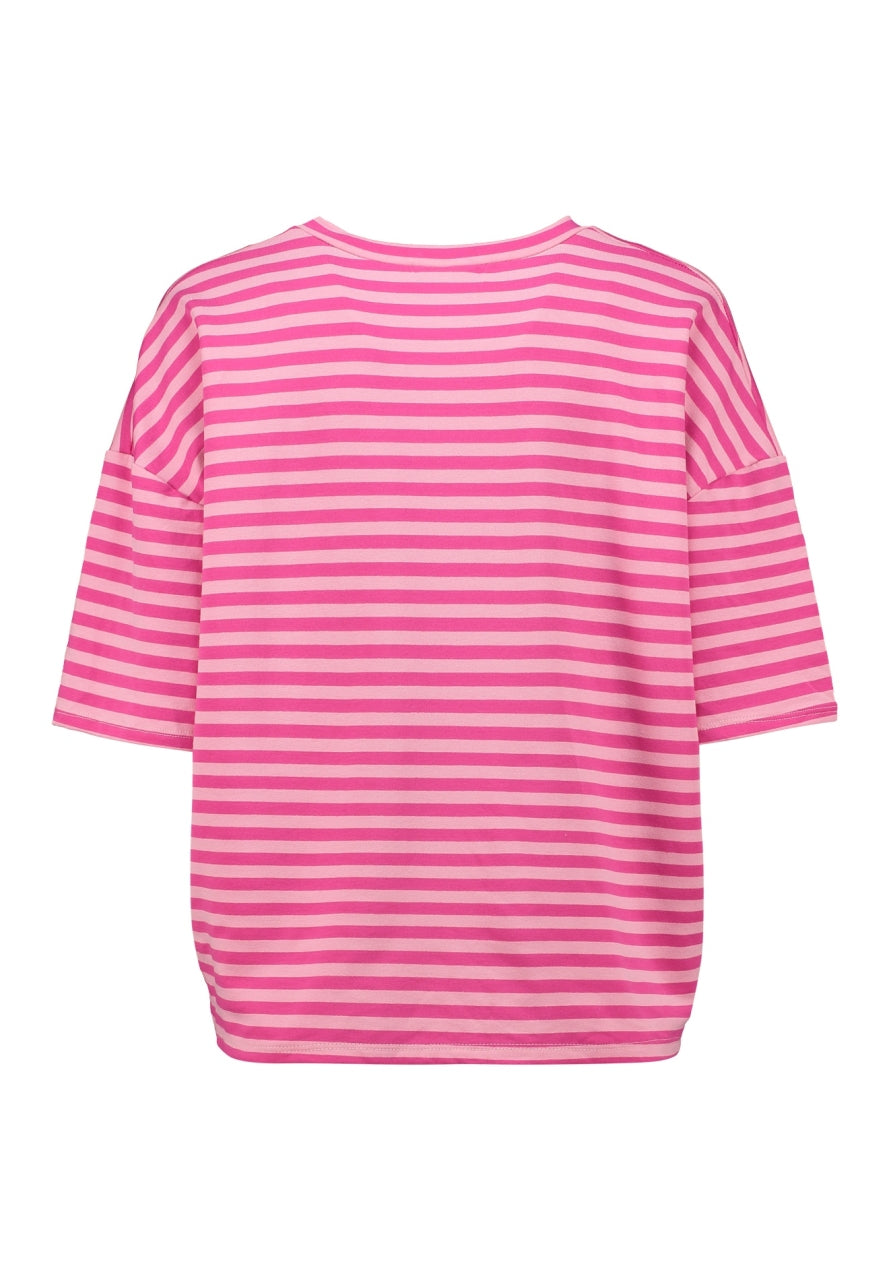 Hailys 1/2 T-Shirt Pa44li pink rosa gestreift Schriftzug Bisous