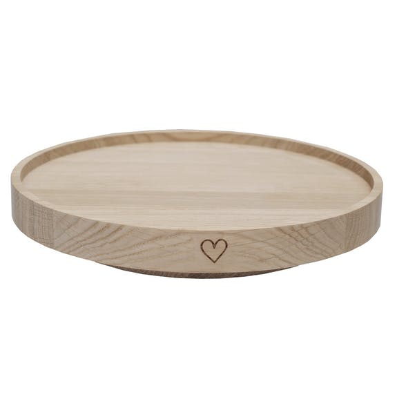 Eulenschnitt Drehteller mit Herz aus Eiche