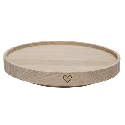 Eulenschnitt Drehteller mit Herz aus Eiche