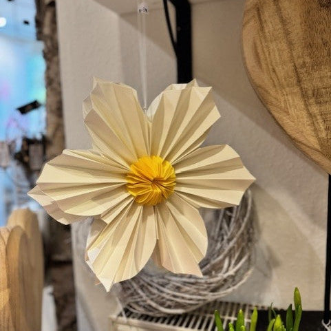 Exner Papierblume zum hängen weiß gelb 30 cm Ø