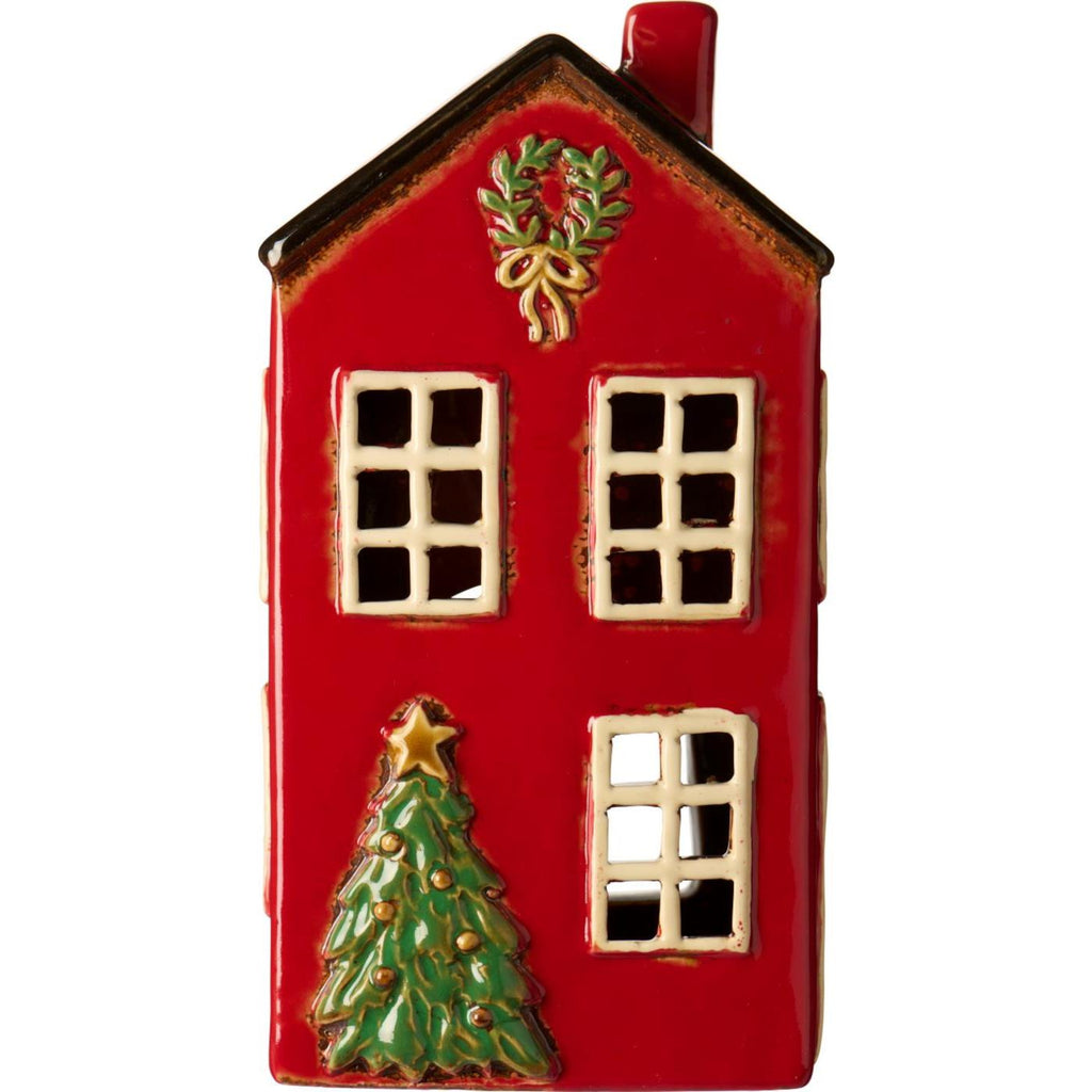 IB Laursen Teelicht Haus rot mit Tannenbaum