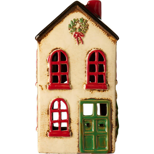 IB Laursen Teelicht Haus creme mit grüner Tür Weihnachten