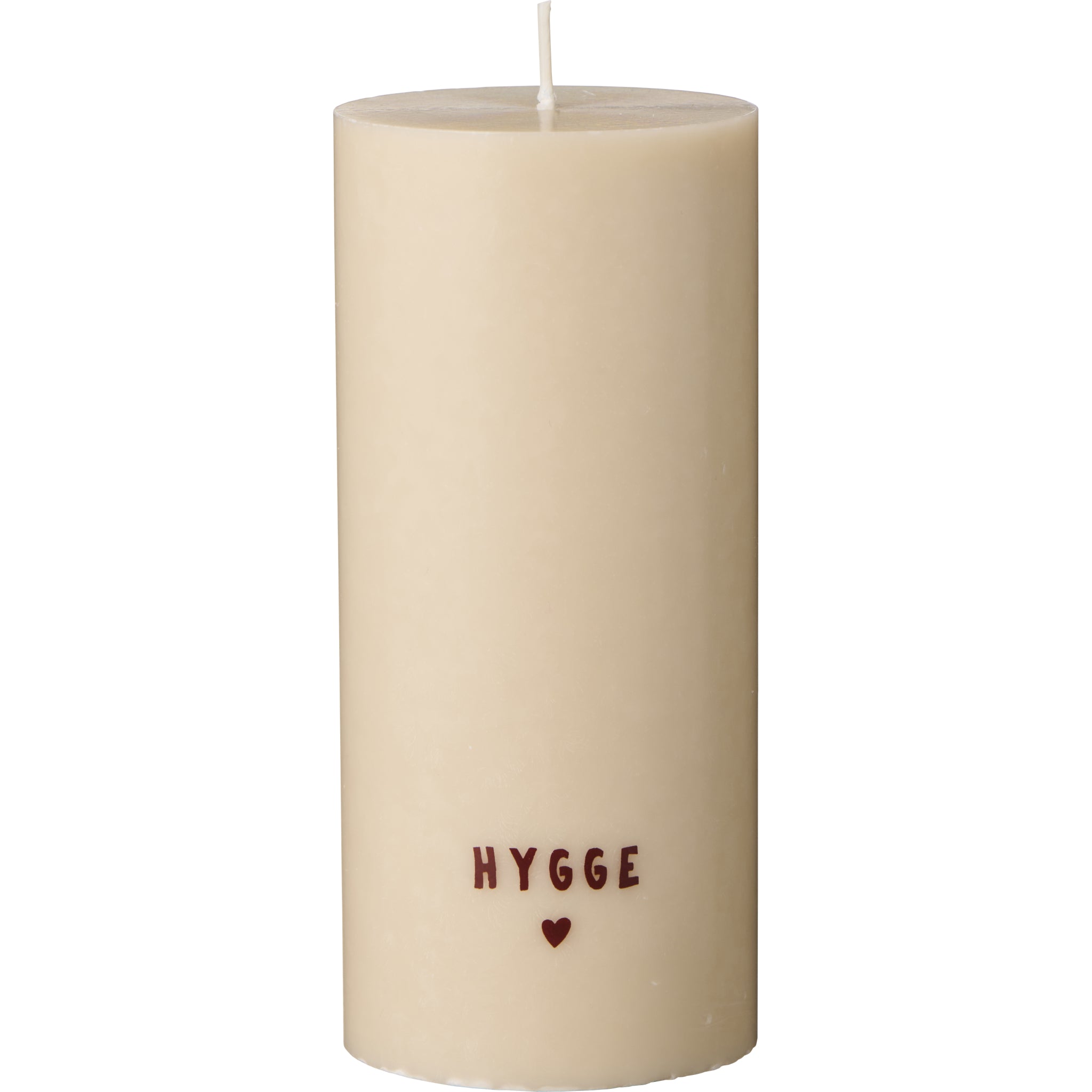IB Laursen Stumpenkerze mit Schriftzug Hygge graunatur /braun