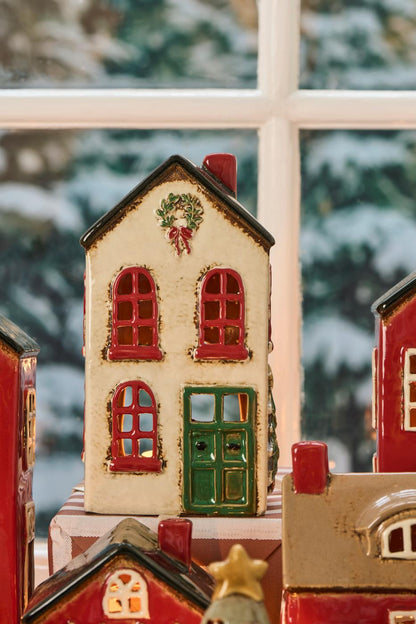 IB Laursen Teelicht Haus creme mit grüner Tür Weihnachten